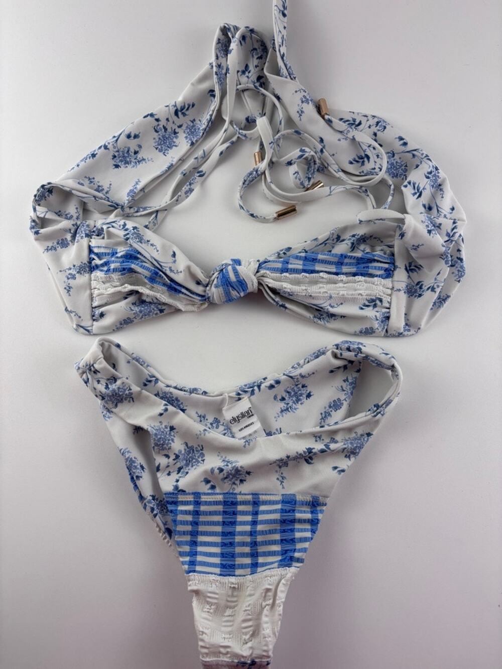 Elysian Blue & White Floral Gingham Bikini Set Small